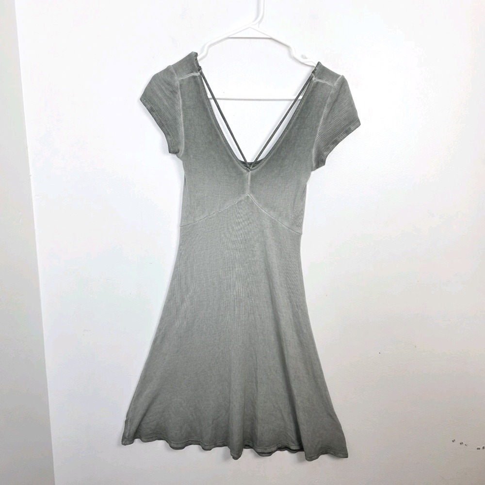American Eagle Green White Ombre Ribbed Babydoll Cute Mini Dress Size XS‎